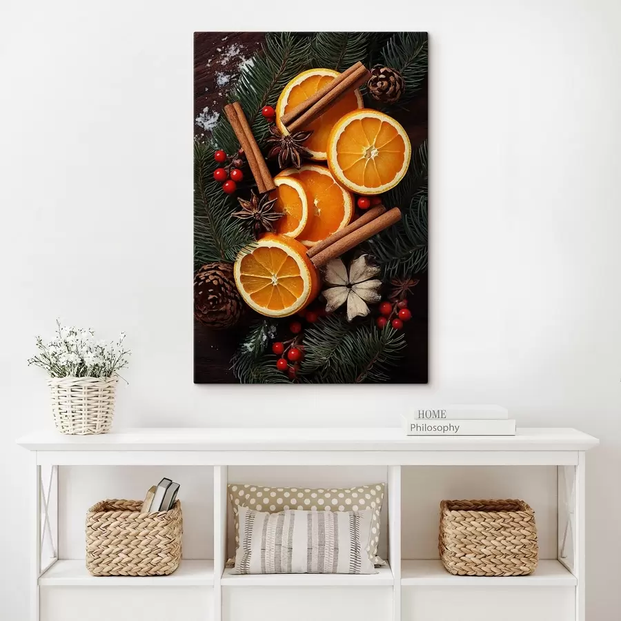 Tableau Dessin de fruits, orange et cannelle s46986