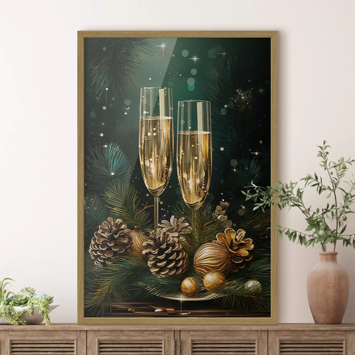 Poster Composition du Nouvel An, coupes de champagne f46981