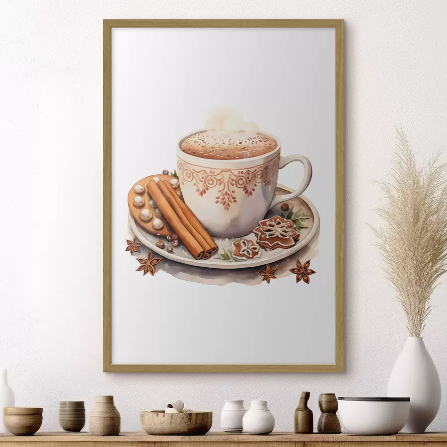 Papier peint Dessin imitant l'aquarelle, café à la cannelle f46983