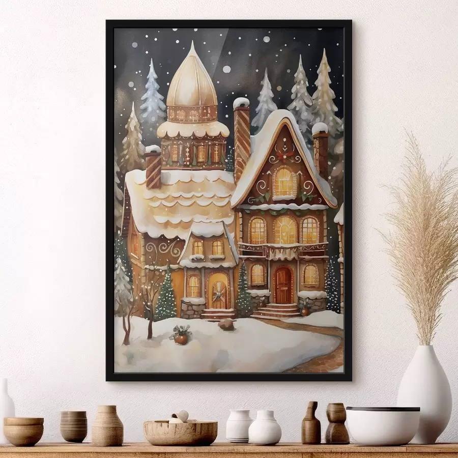 Papier peint Maisons enneigées dans la forêt f46985