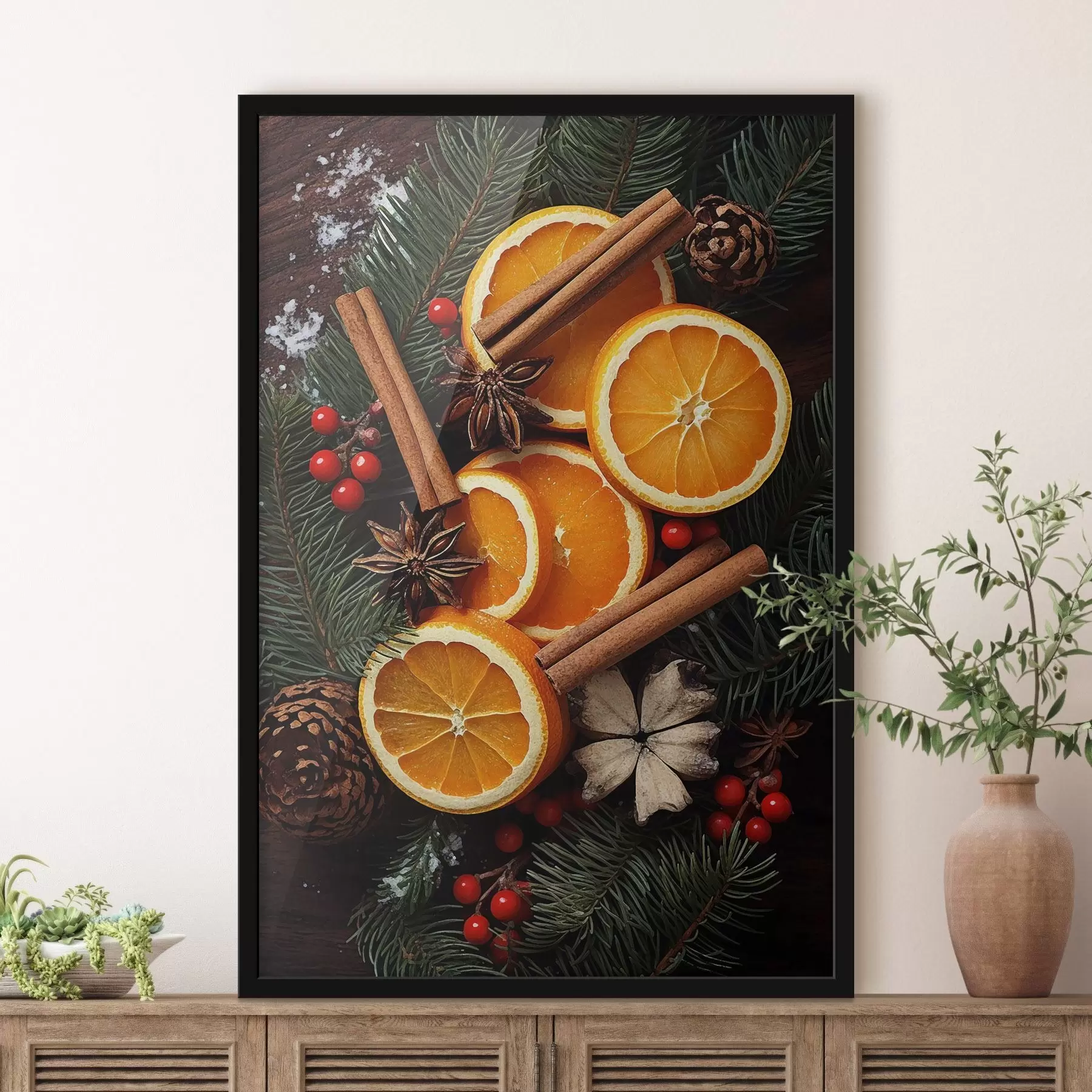 Papier peint Dessin de fruits, orange et cannelle f46986