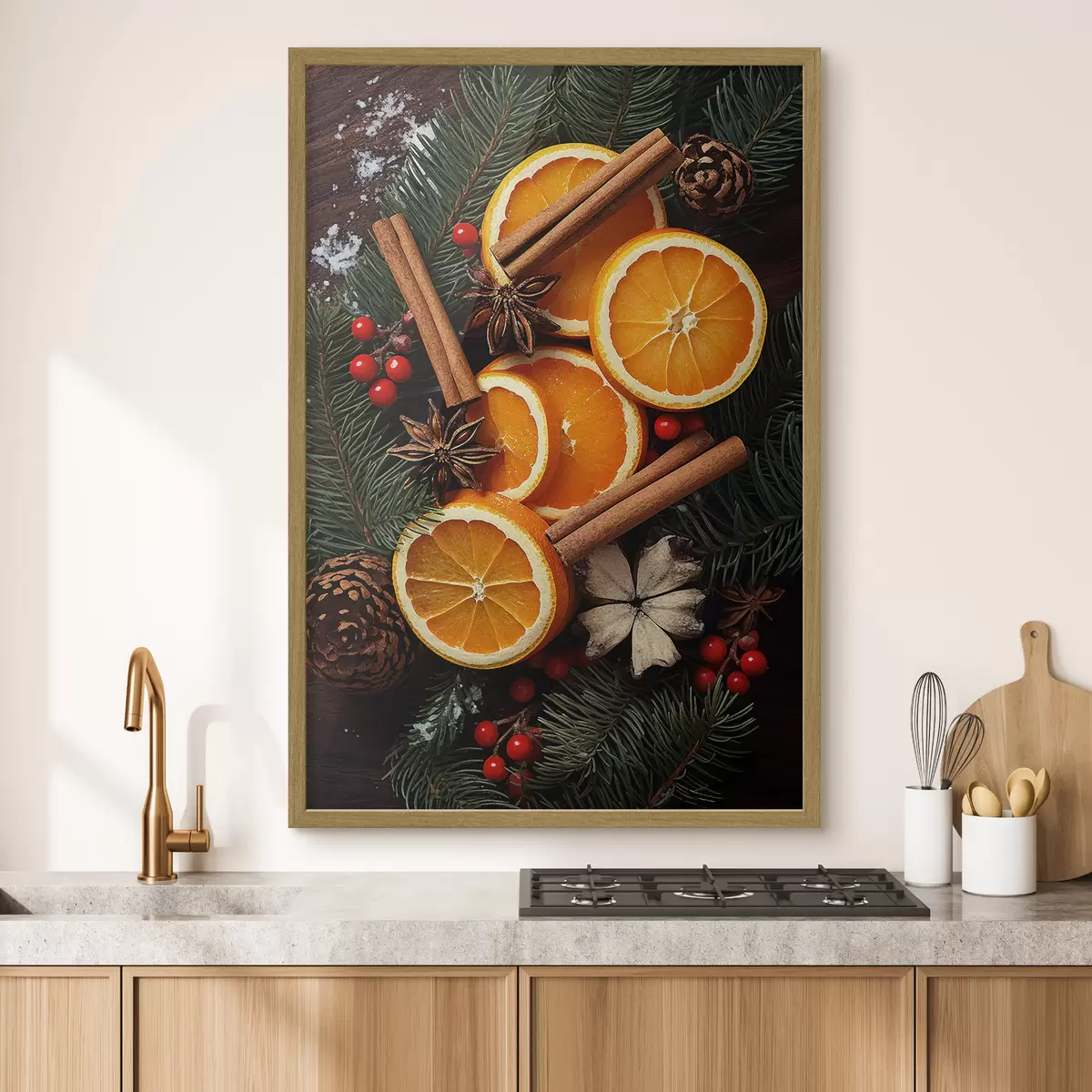 Poster Dessin de fruits, orange et cannelle f46986