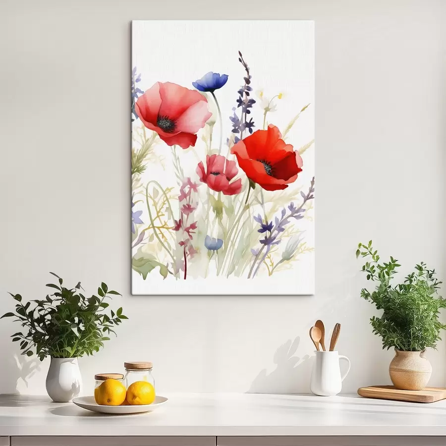Tableau Inflorescences de coquelicots, imitation aquarelle s46888