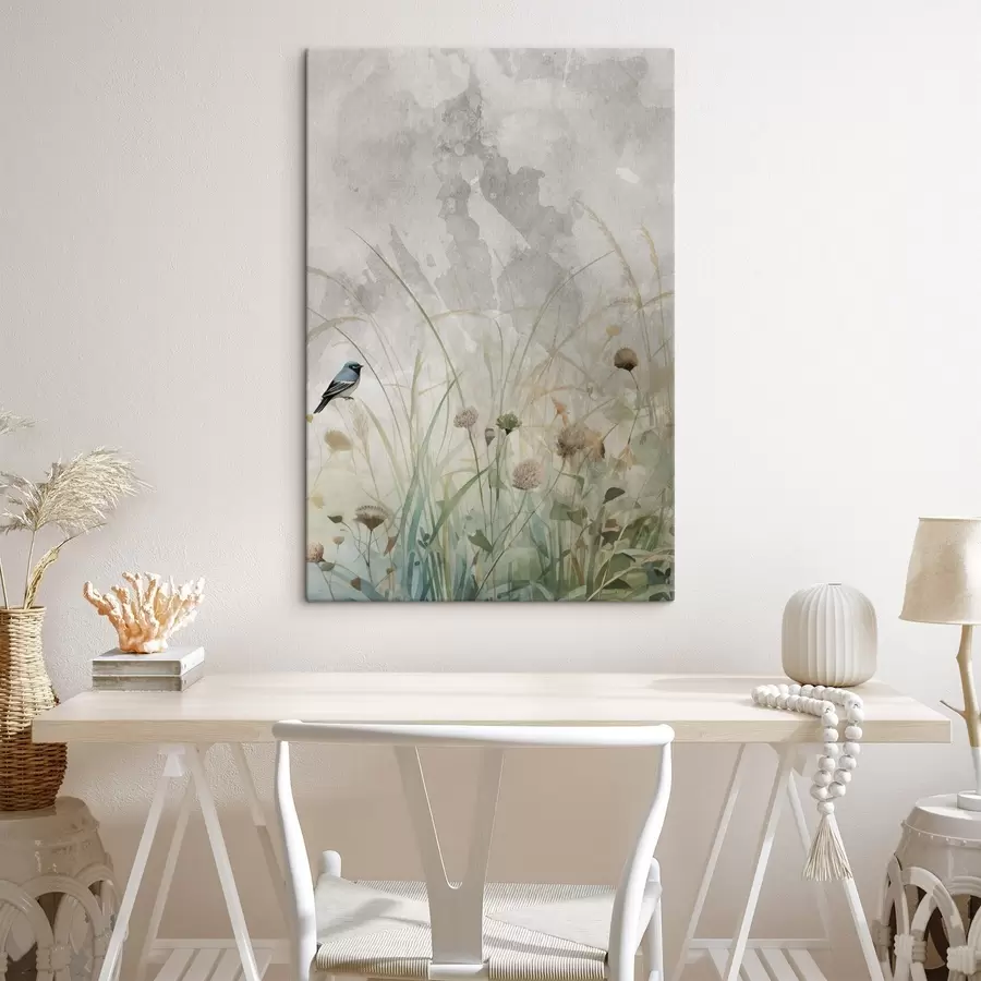 Tableau Oiseau sur des fleurs sauvages s46889