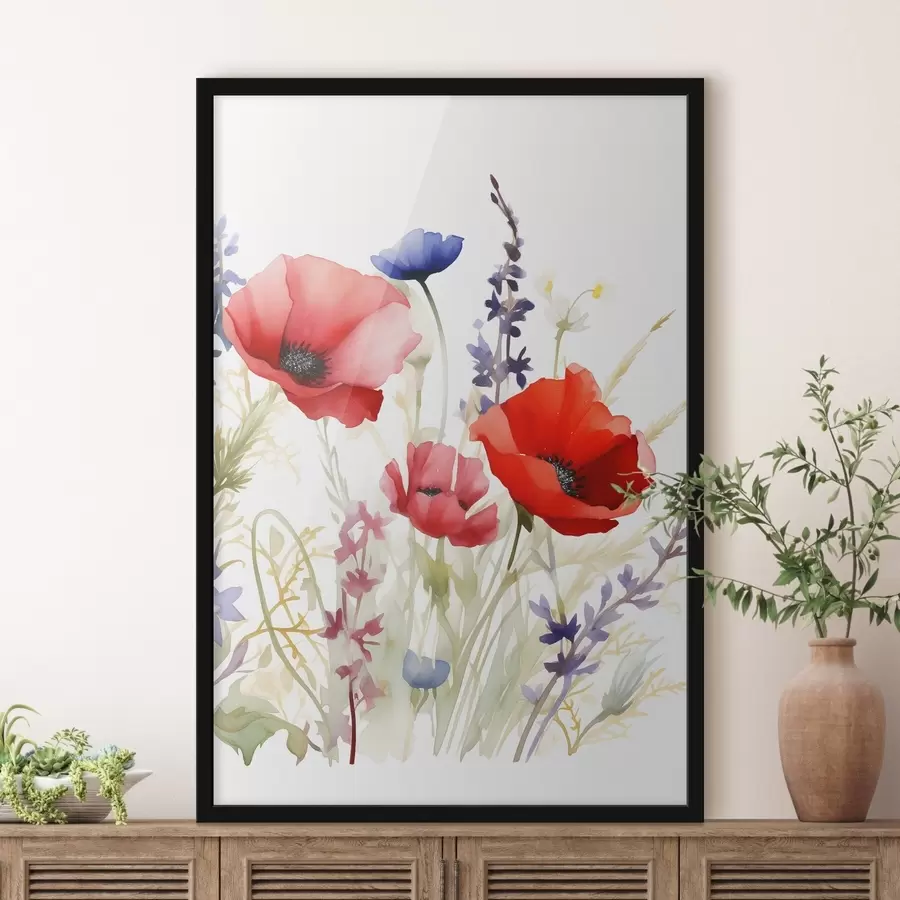 Papier peint Inflorescences de coquelicots, imitation aquarelle f46888