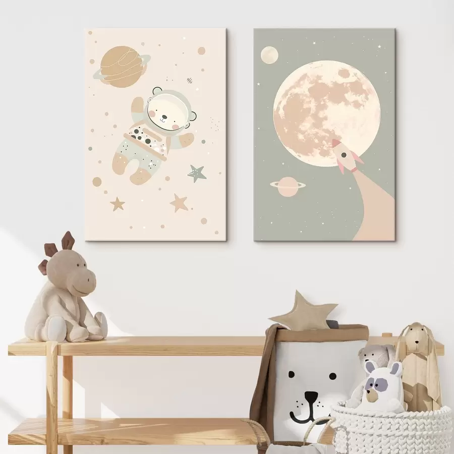 Tableau L'ours cosmonaute et la lune m01138
