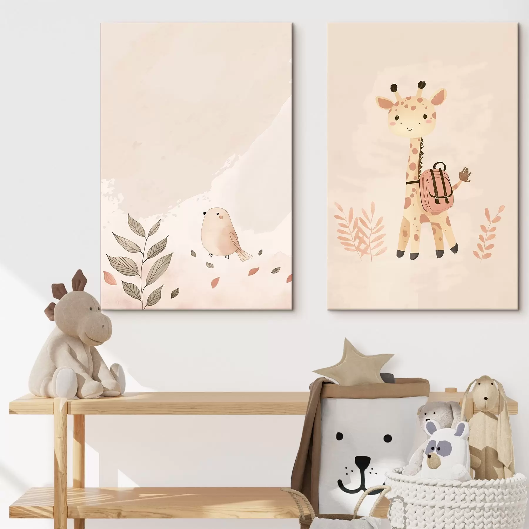 Tableau Girafe et oiseau m01148