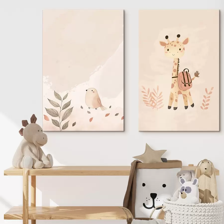 Tableau Girafe et oiseau m01148