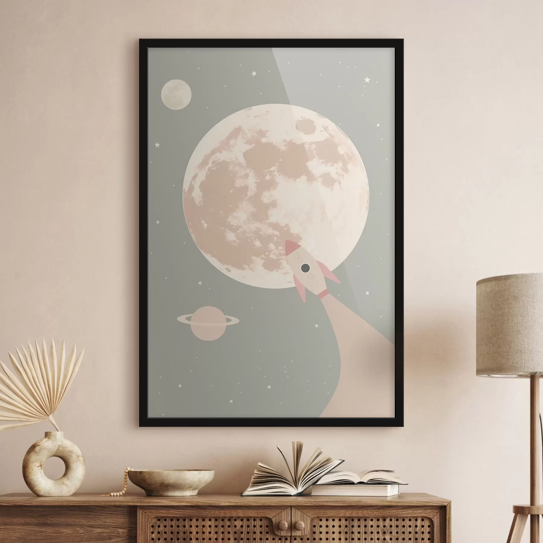 Papier peint Lune et fusée spatiale f47067