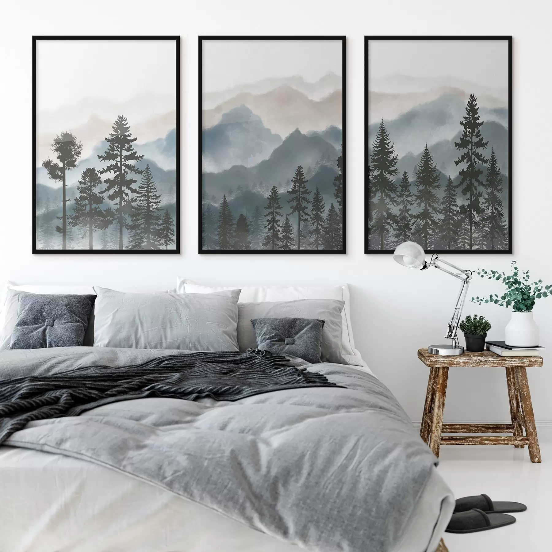 Papier peint Montagnes sereines et silhouettes d'arbres d00244