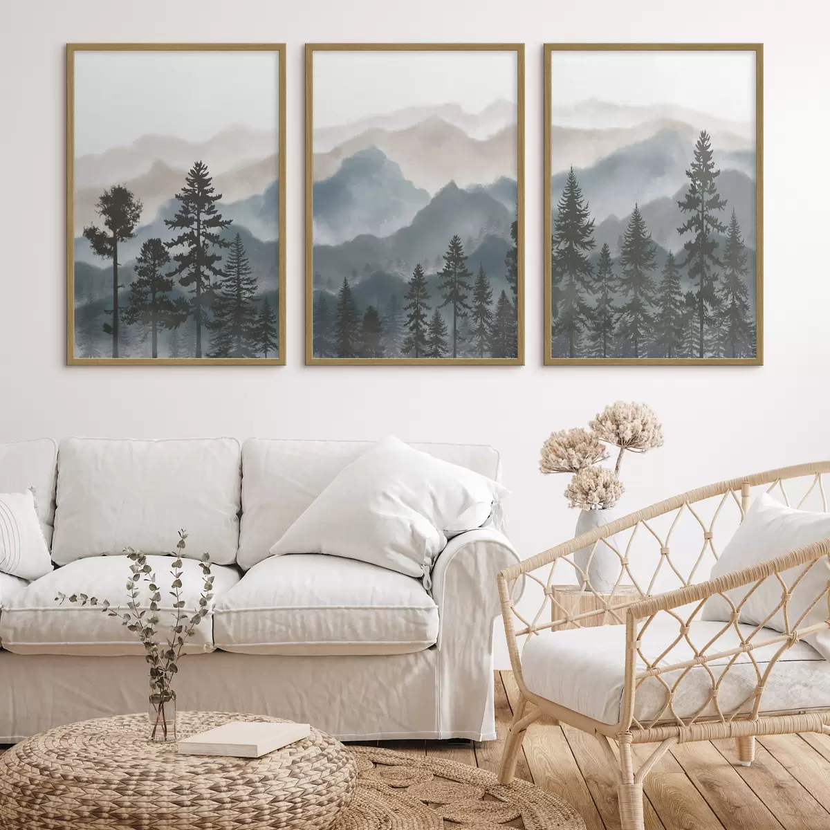 Poster Montagnes sereines et silhouettes d'arbres d00244