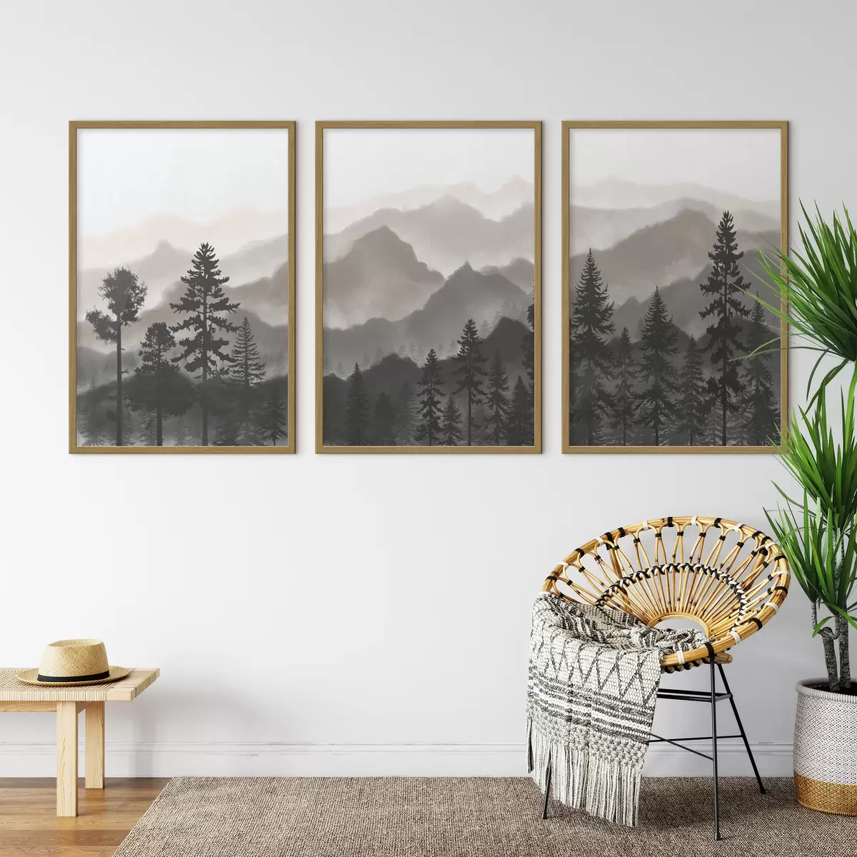 Poster Paysage montagneux serein avec des arbres d00244v1