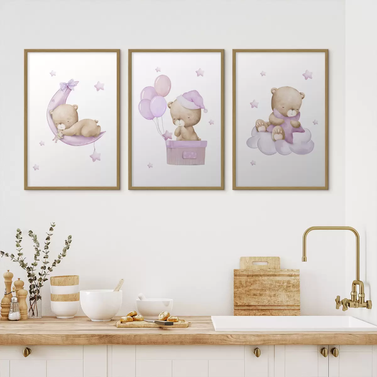 Poster Oursons dans des scènes pastel de rêve d00296v2