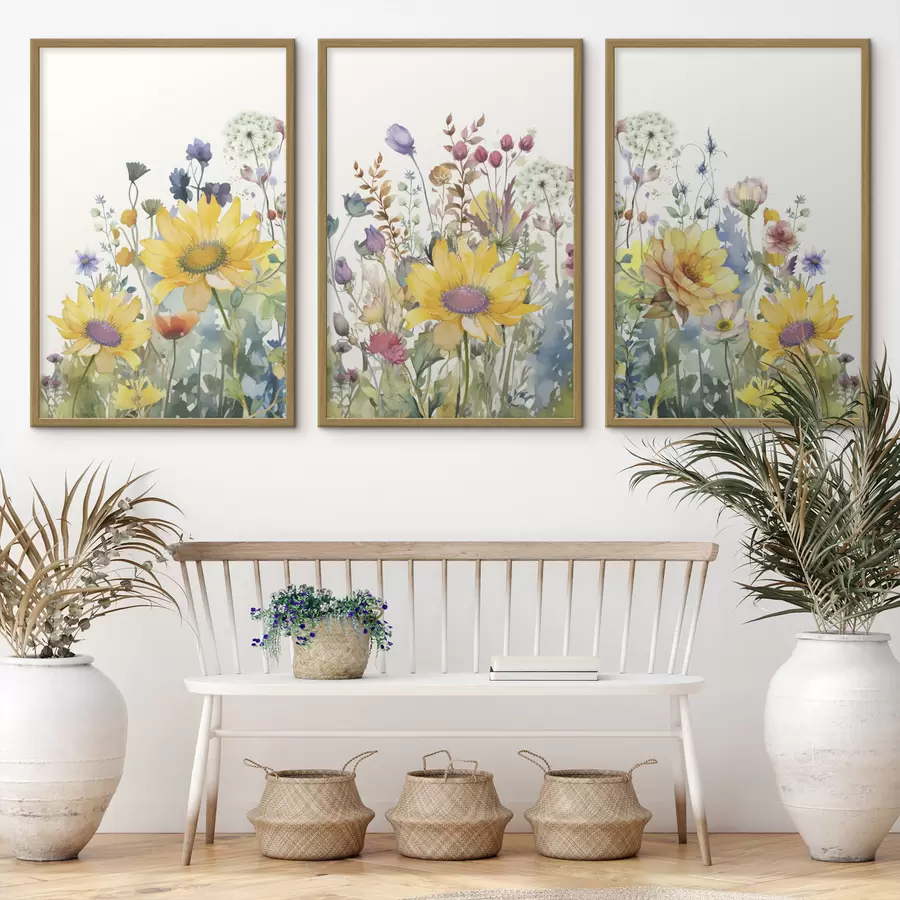Papier peint Aquarelle estivale colorée représentant des fleurs sauvages d00333