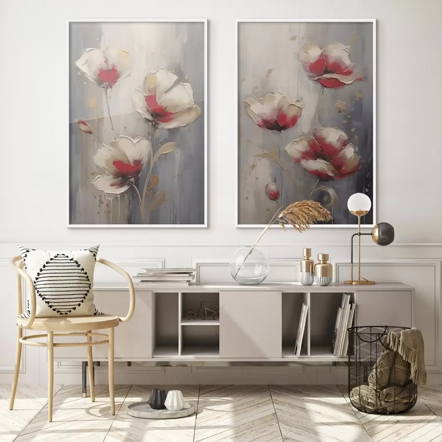 Papier peint Fleurs blanches et rouges d00399