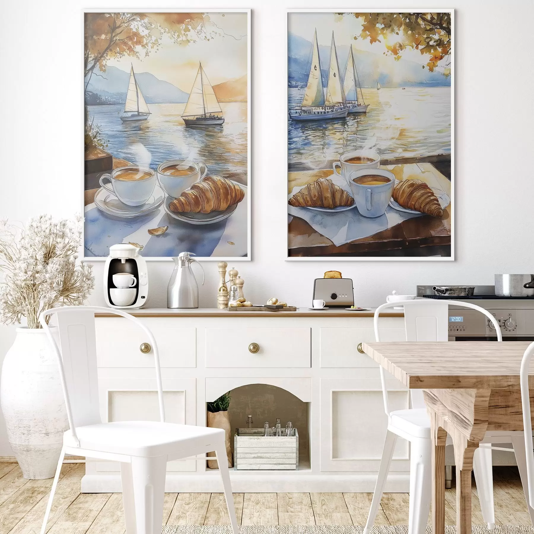 Papier peint Coucher de soleil sur le lac avec des ups de café, voiliers, nature, voyage d00407