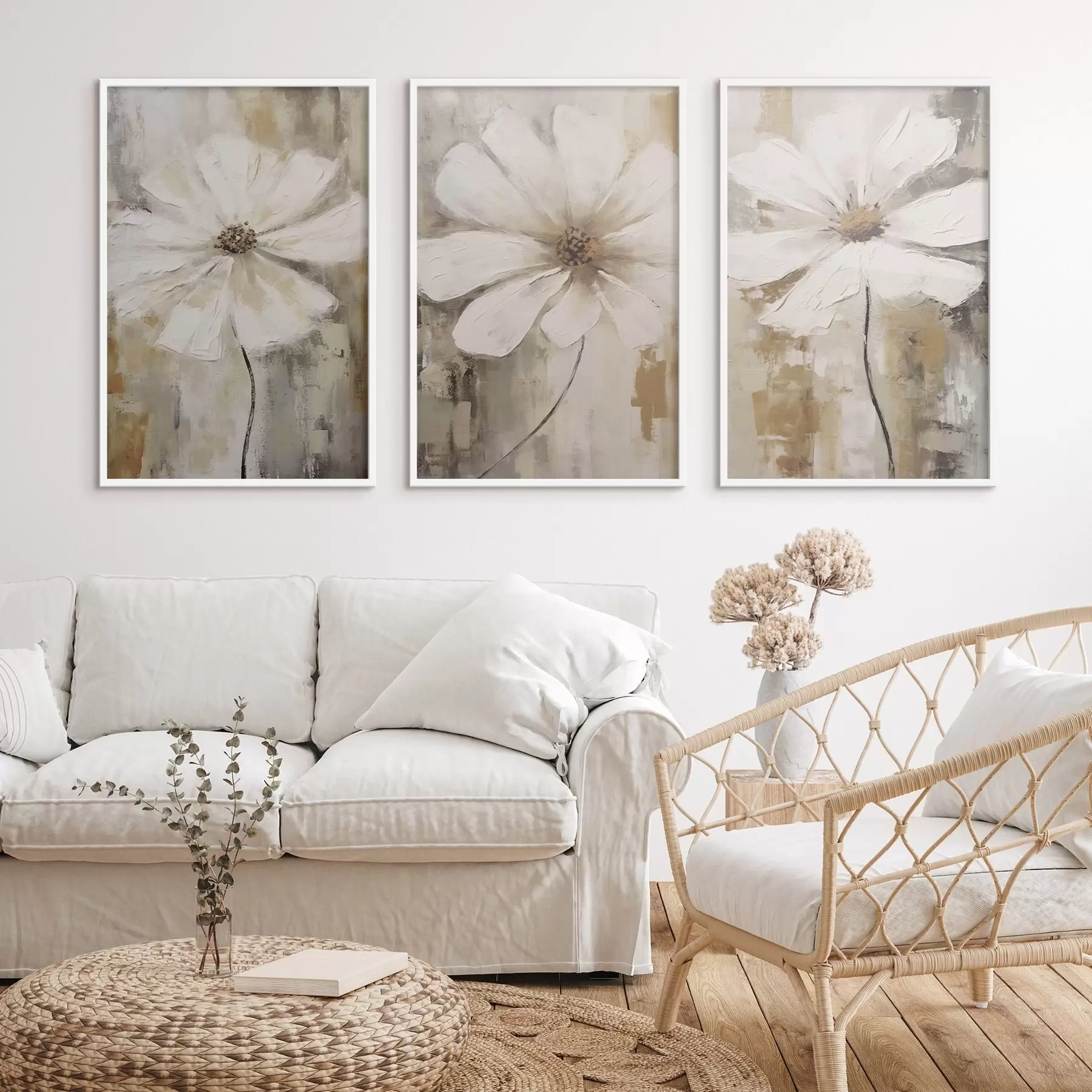 Papier peint Tendance fleurs blanches d00409
