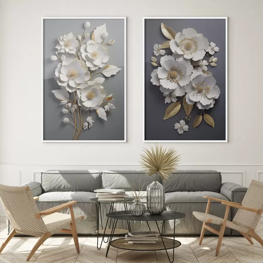 Papier peint Composition de branches de fleurs sur fond sombre d00423