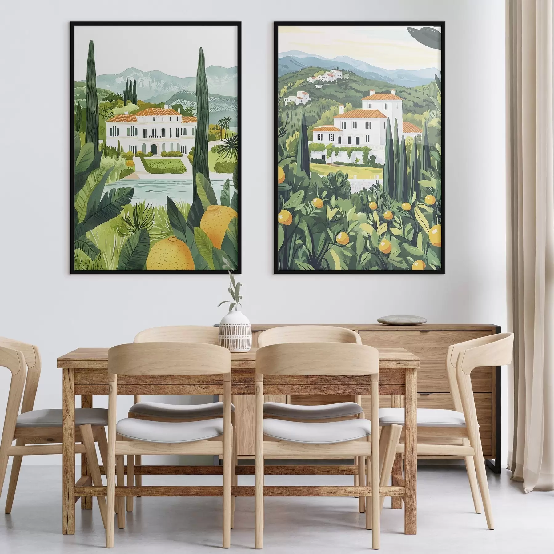 Papier peint Paysages méditerranéens avec arbres et maisons, côte maritime, Espagne d00450