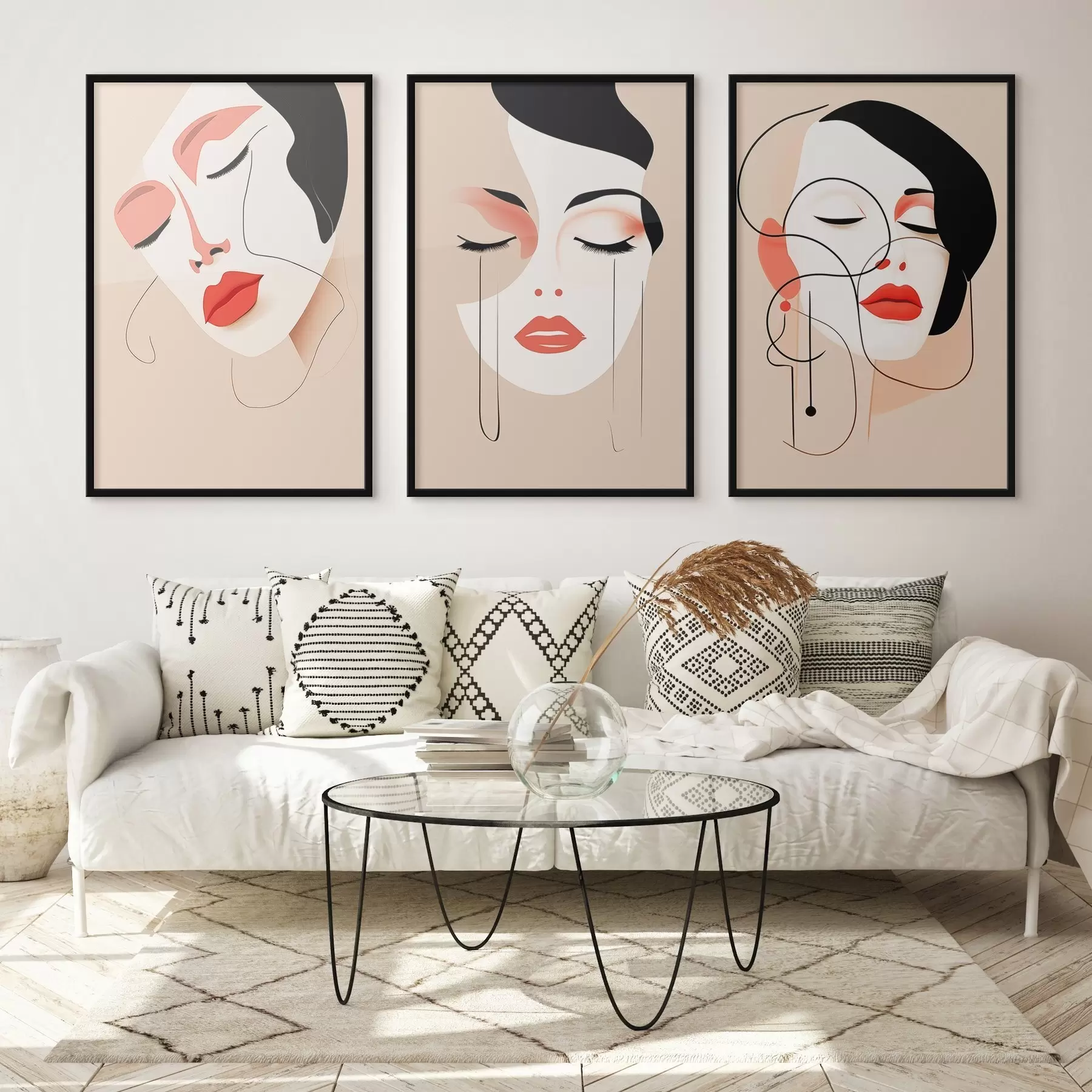 Papier peint Harmonie, trois visages, couleurs vives d00454