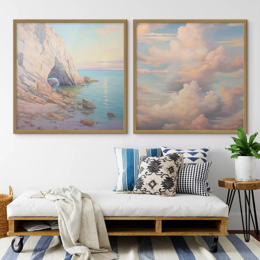 Papier peint Vague sur un rivage rocheux et ciel avec nuages d00487