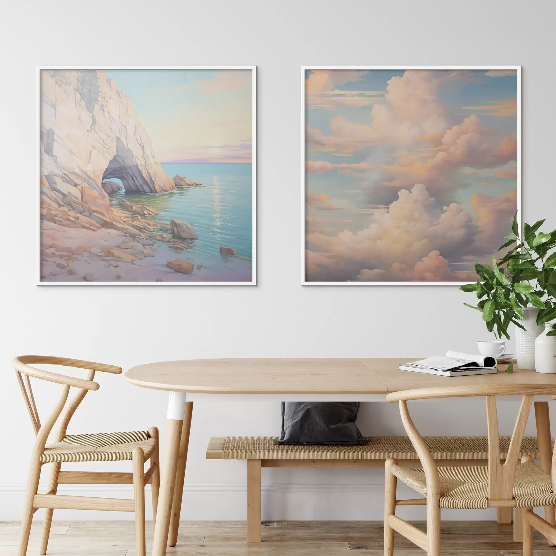 Papier peint Vague sur un rivage rocheux et ciel avec nuages d00487