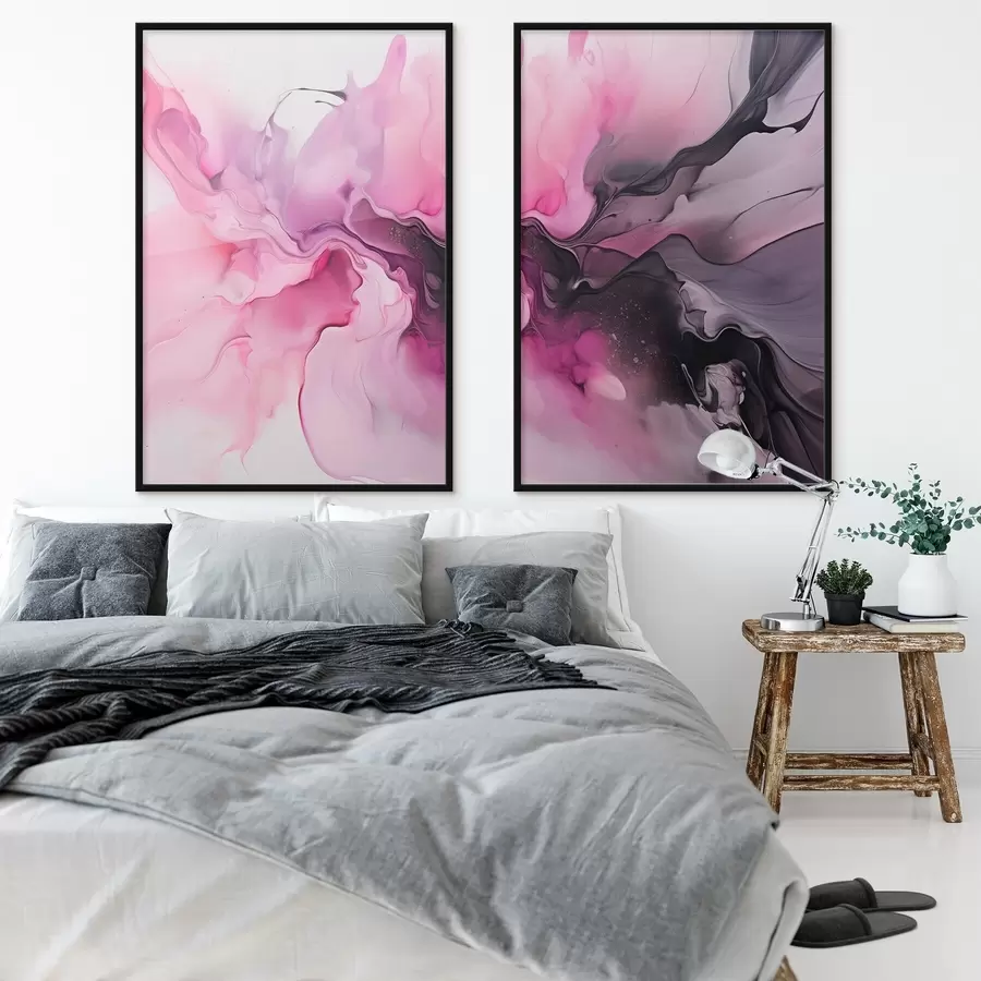 Papier peint Des tourbillons abstraits de rose, de violet et de noir se fondent dans une composition fluide et organique, créant une impression de mouvement d00532