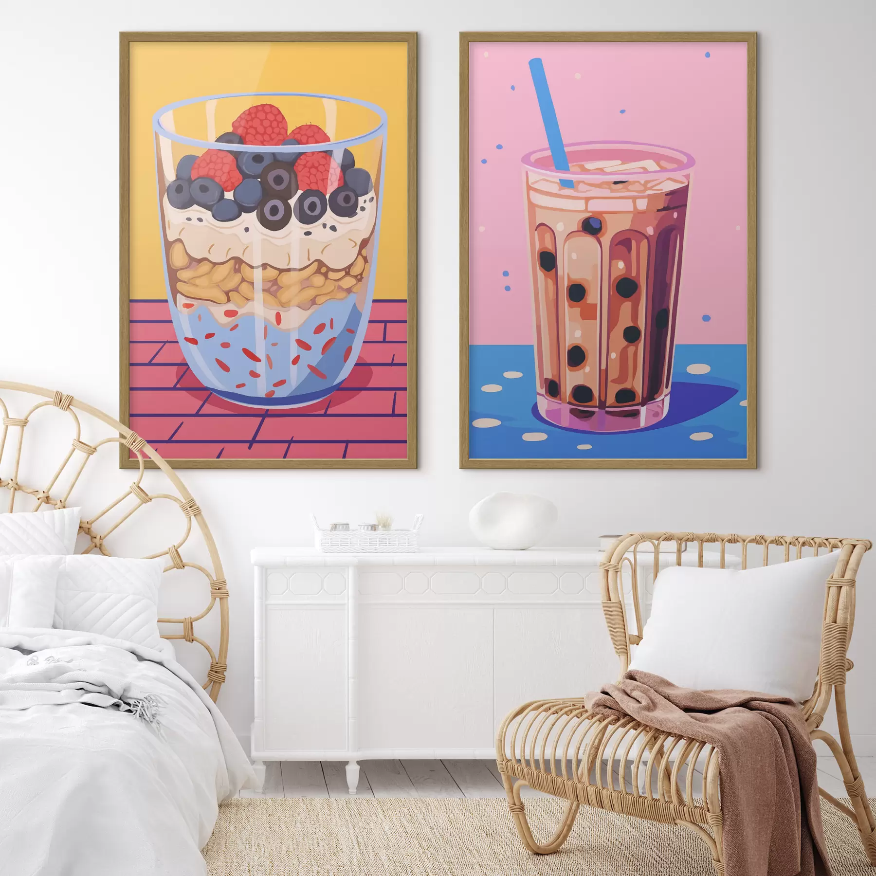Papier peint Bubble tea et granola avec fruits d00545