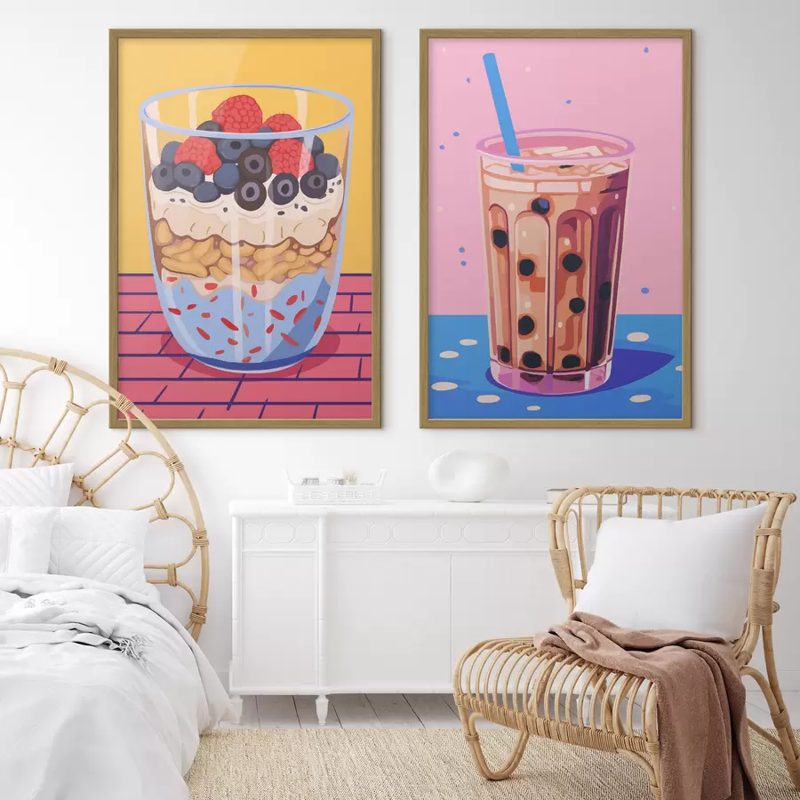 Papier peint Bubble tea et granola avec fruits d00545