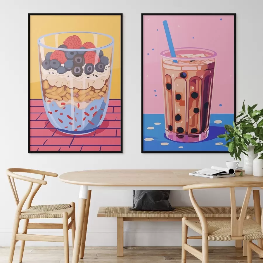 Papier peint Bubble tea et granola avec fruits d00545