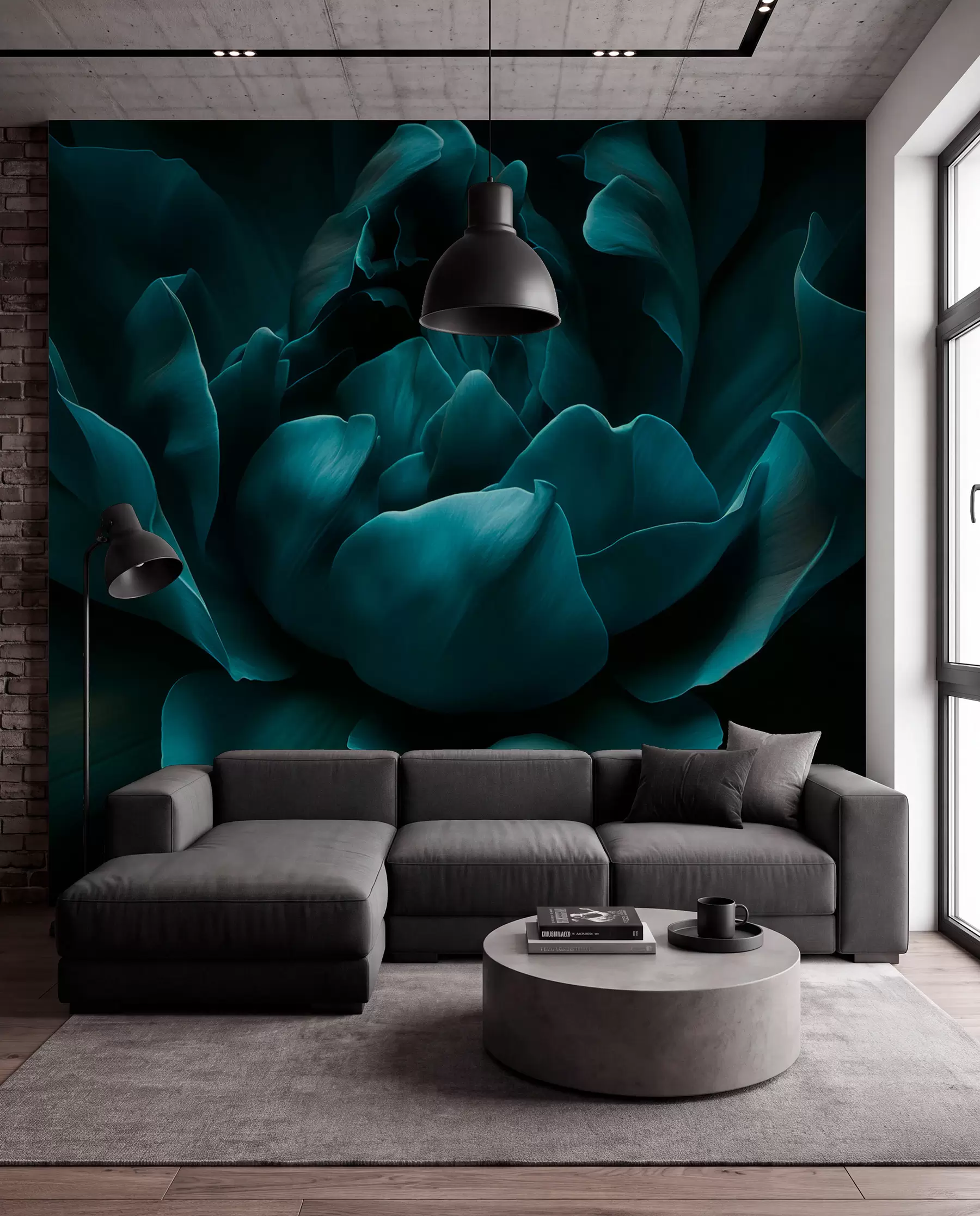 Papier peint Pivoine bleu pétrole nocturne w05040