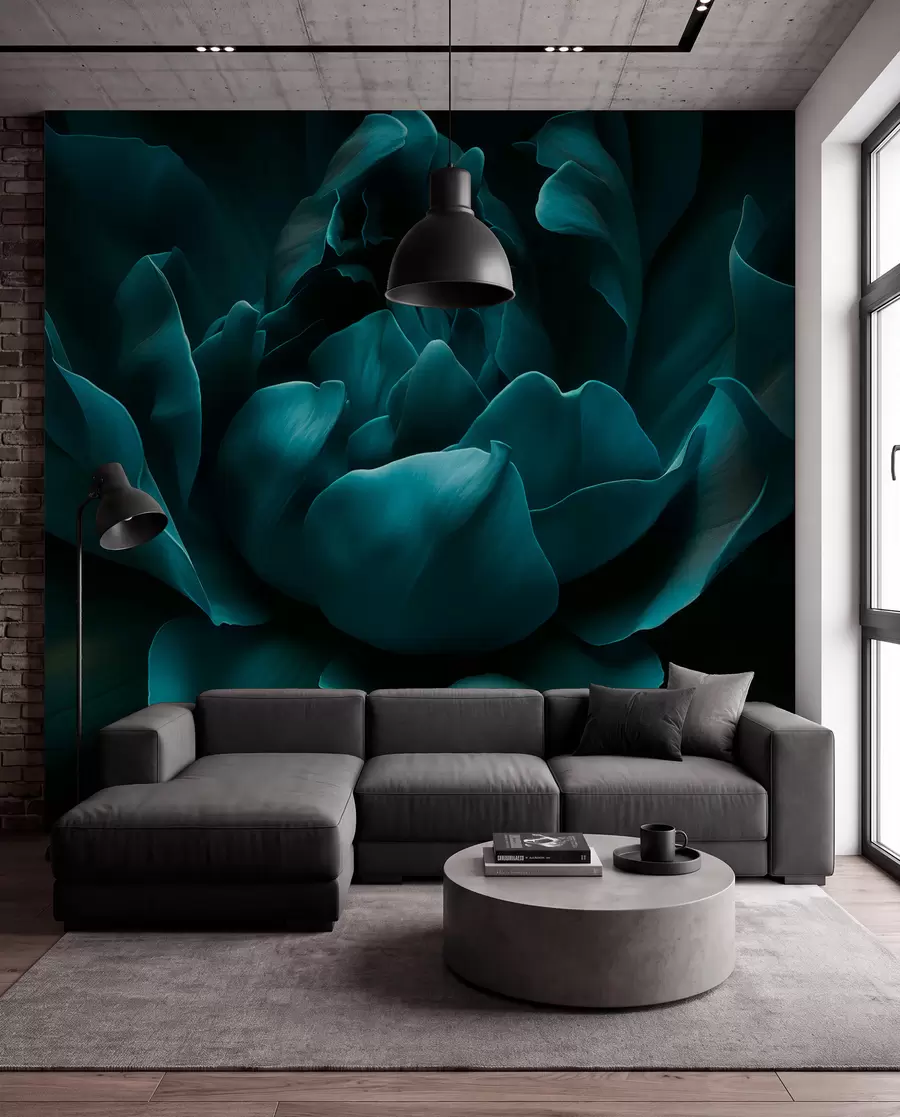 Papier peint Pivoine bleu pétrole nocturne w05040
