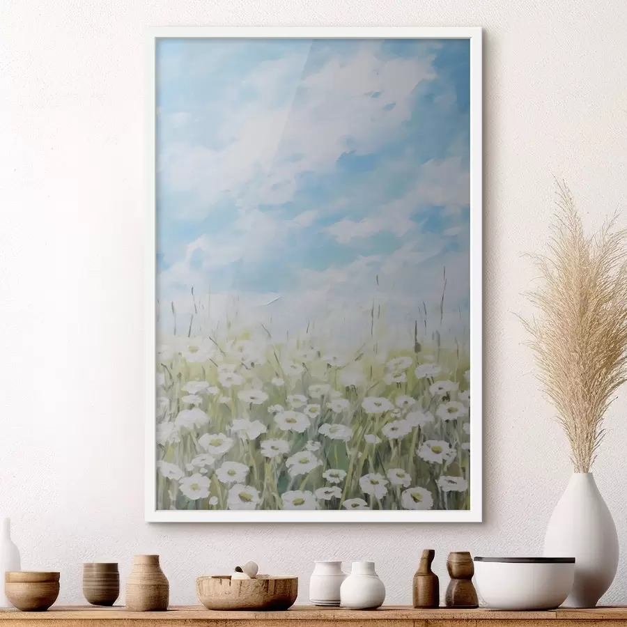 Papier peint Peinture imitation champ de marguerites f47246