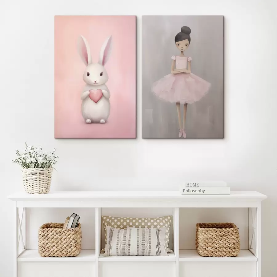 Tableau Lapin avec un cœur et une ballerine m01157