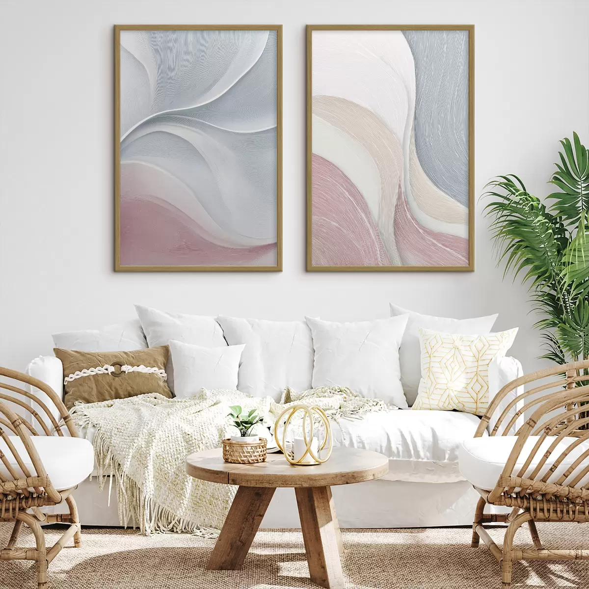 Poster Vagues abstraites dans les tons rose-beige-bleu d00874