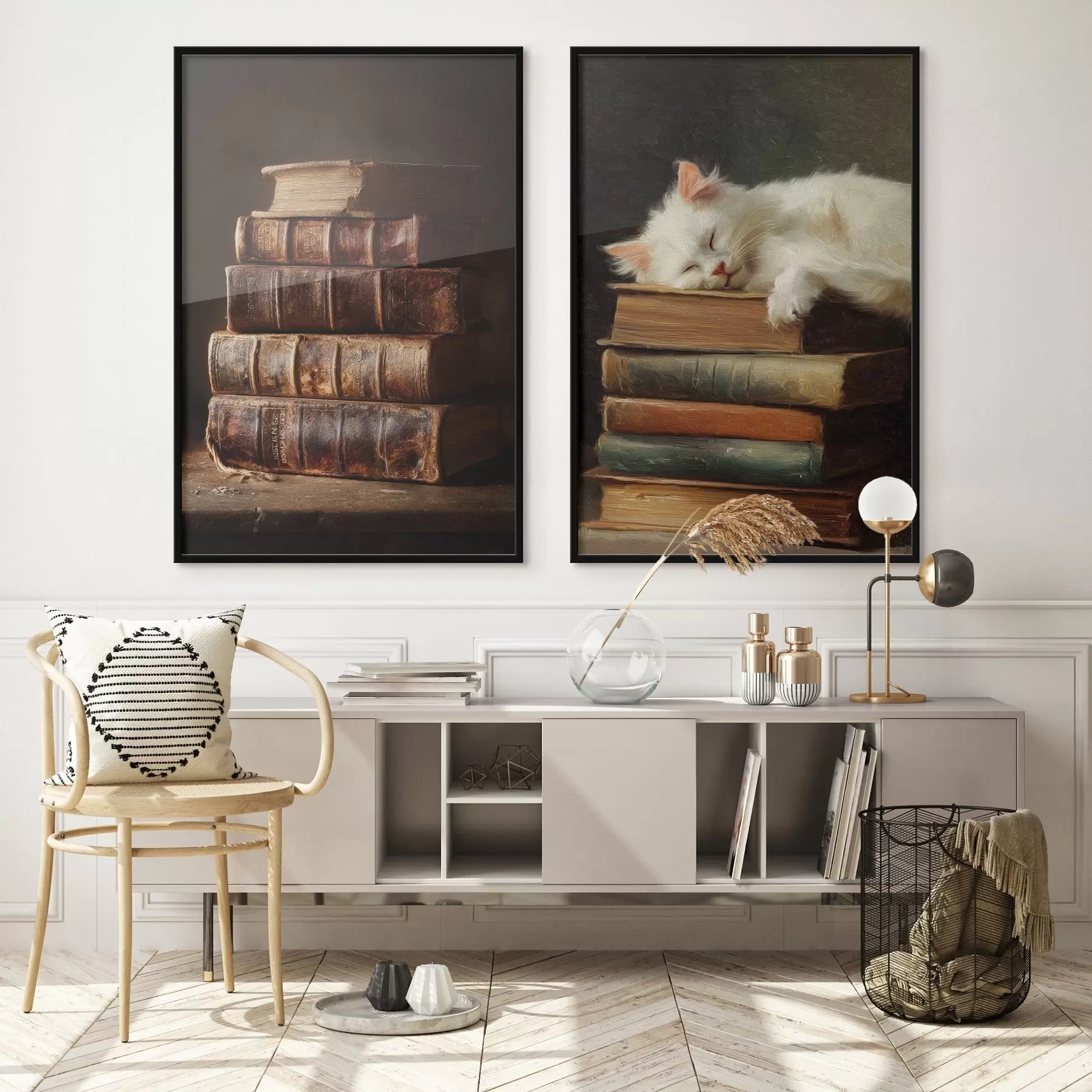 Papier peint Chat sur des livres d00919