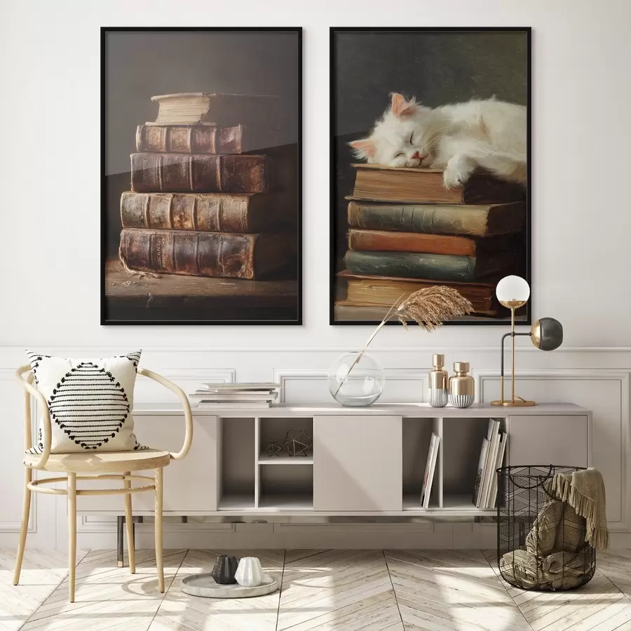 Papier peint Chat sur des livres d00919