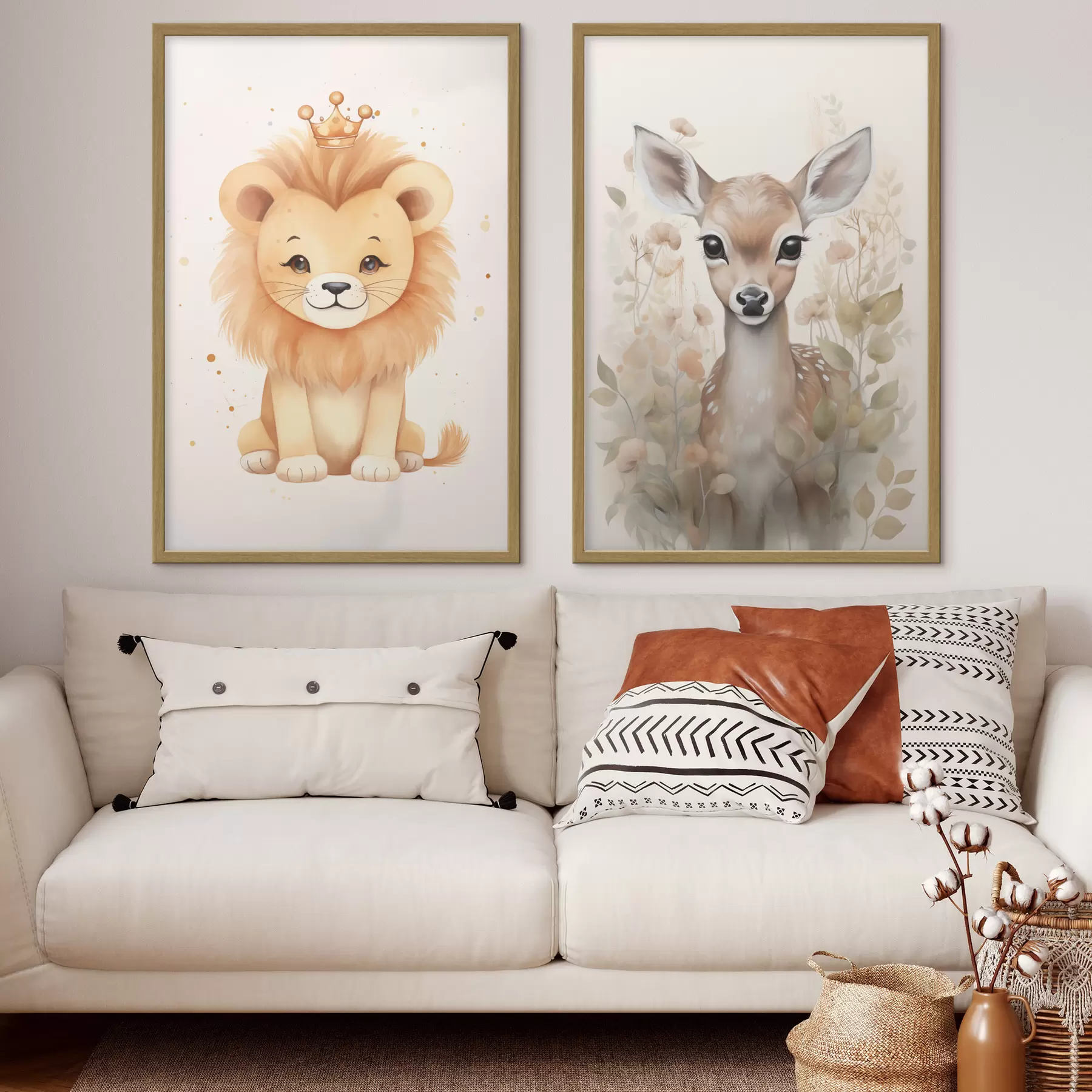 Papier peint Cerf et lion d00922