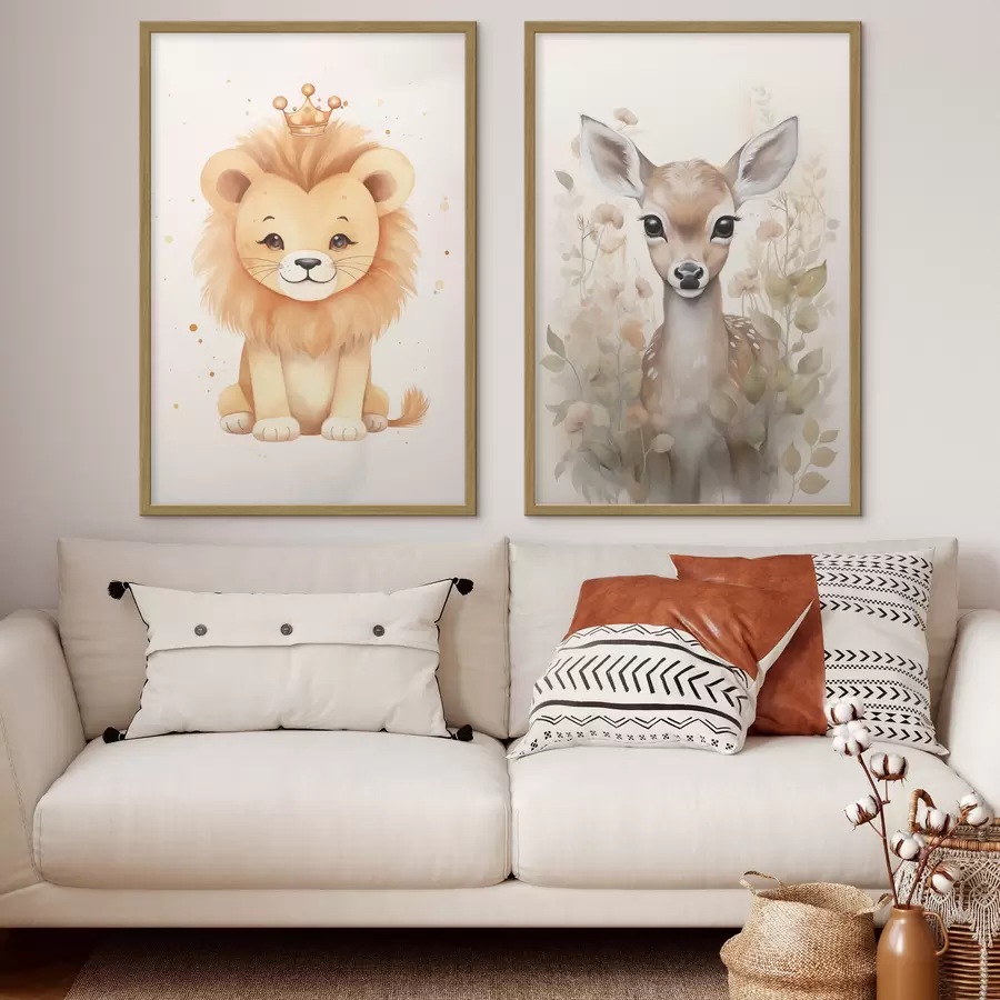 Papier peint Cerf et lion d00922
