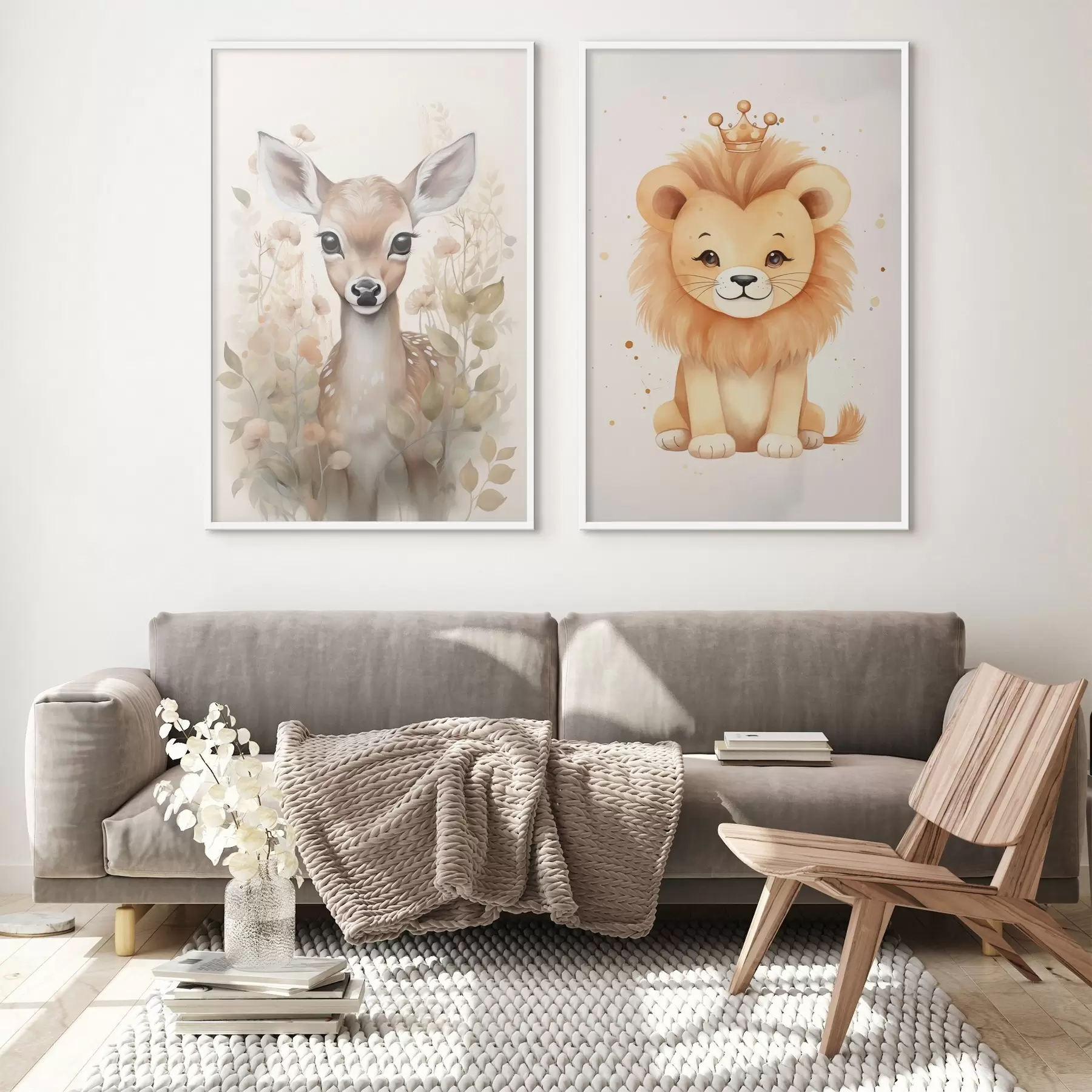 Papier peint Cerf et lion d00922