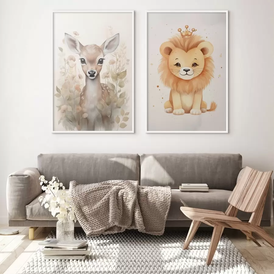 Papier peint Cerf et lion d00922