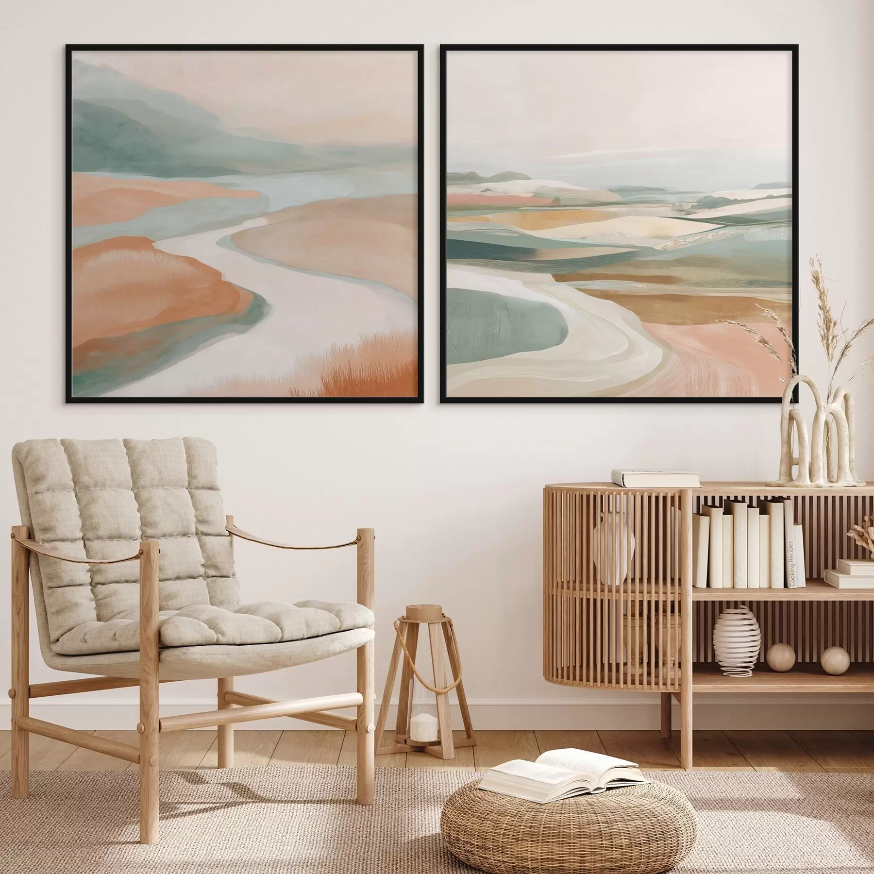 Papier peint Collines abstraites et rivière dans une palette pastel d00896