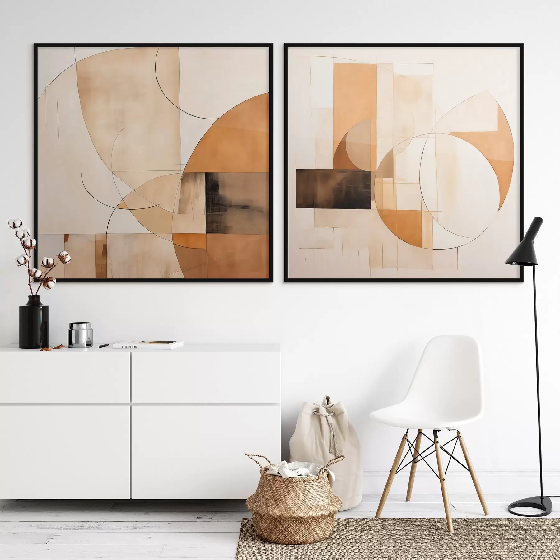 Papier peint Abstraction moderne avec des cercles et des lignes dans des tons café au lait d00898