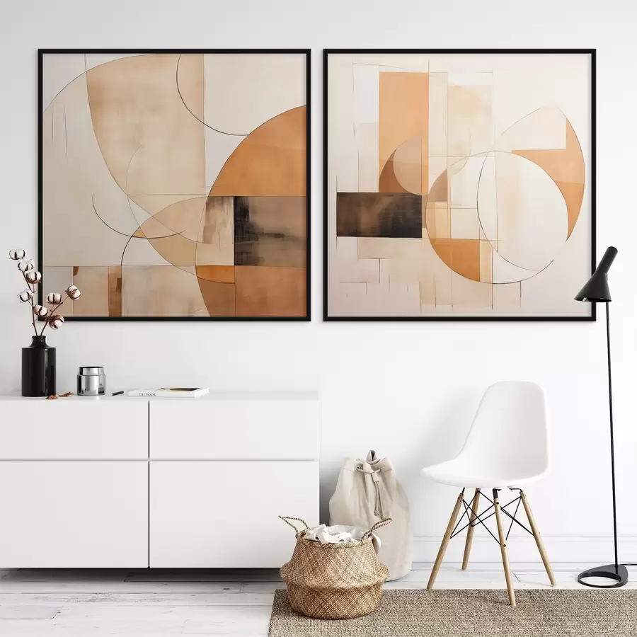 Papier peint Abstraction moderne avec des cercles et des lignes dans des tons café au lait d00898