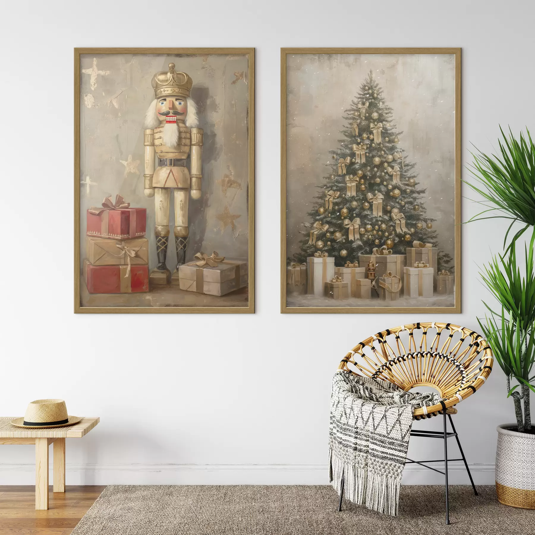 Papier peint Casse-Noisette et sapin de Noël avec des cadeaux d00957