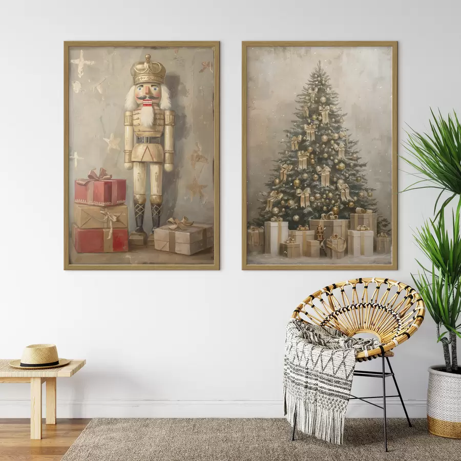 Papier peint Casse-Noisette et sapin de Noël avec des cadeaux d00957