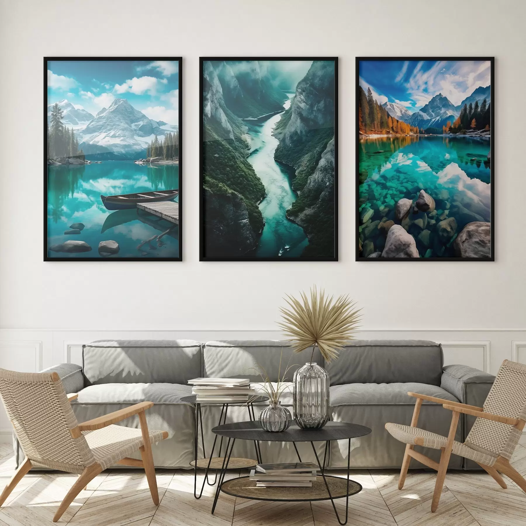 Papier peint Lacs alpins et vues sur les fjords dans des tons bleu sarcelle frais d00961