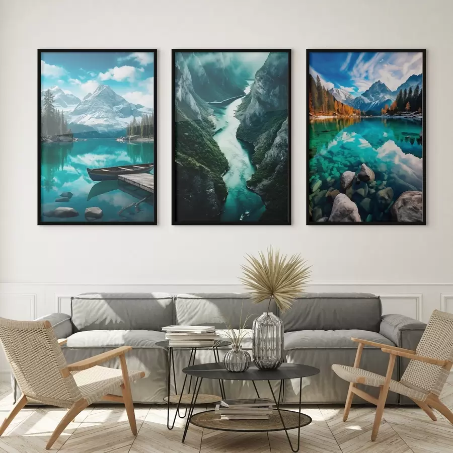 Papier peint Lacs alpins et vues sur les fjords dans des tons bleu sarcelle frais d00961