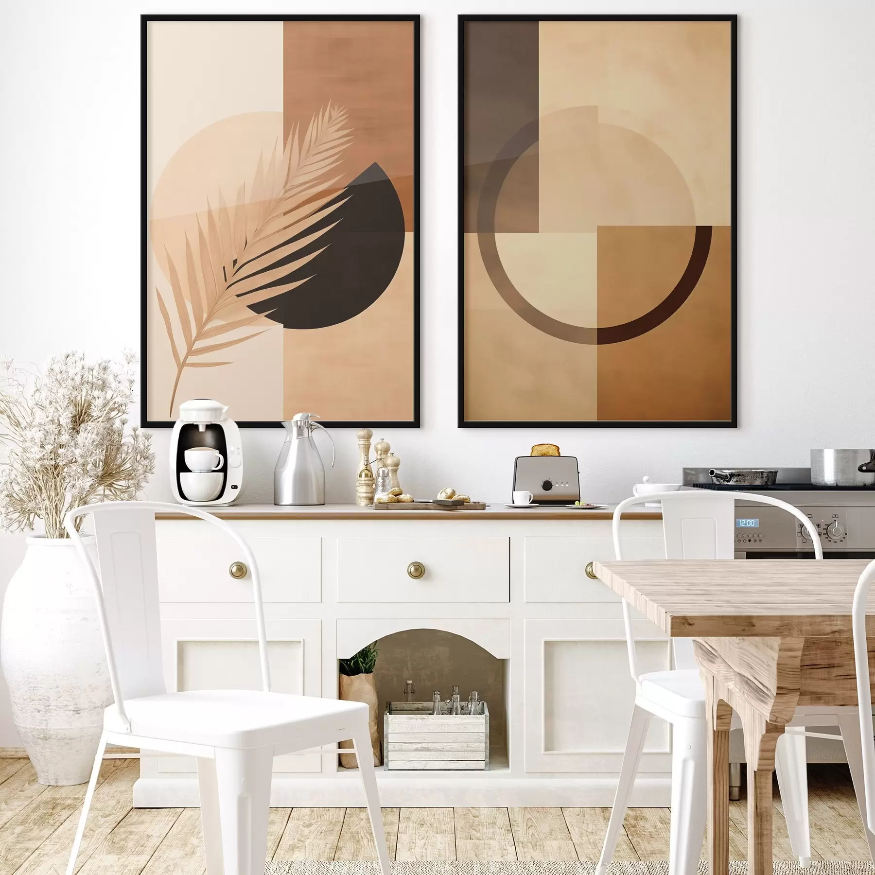 Papier peint Géométrie en terre cuite et beige avec motif de feuilles de palmier d00968