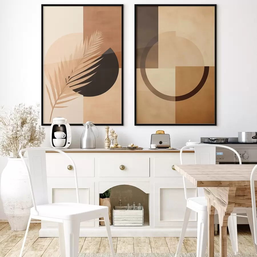 Papier peint Géométrie en terre cuite et beige avec motif de feuilles de palmier d00968